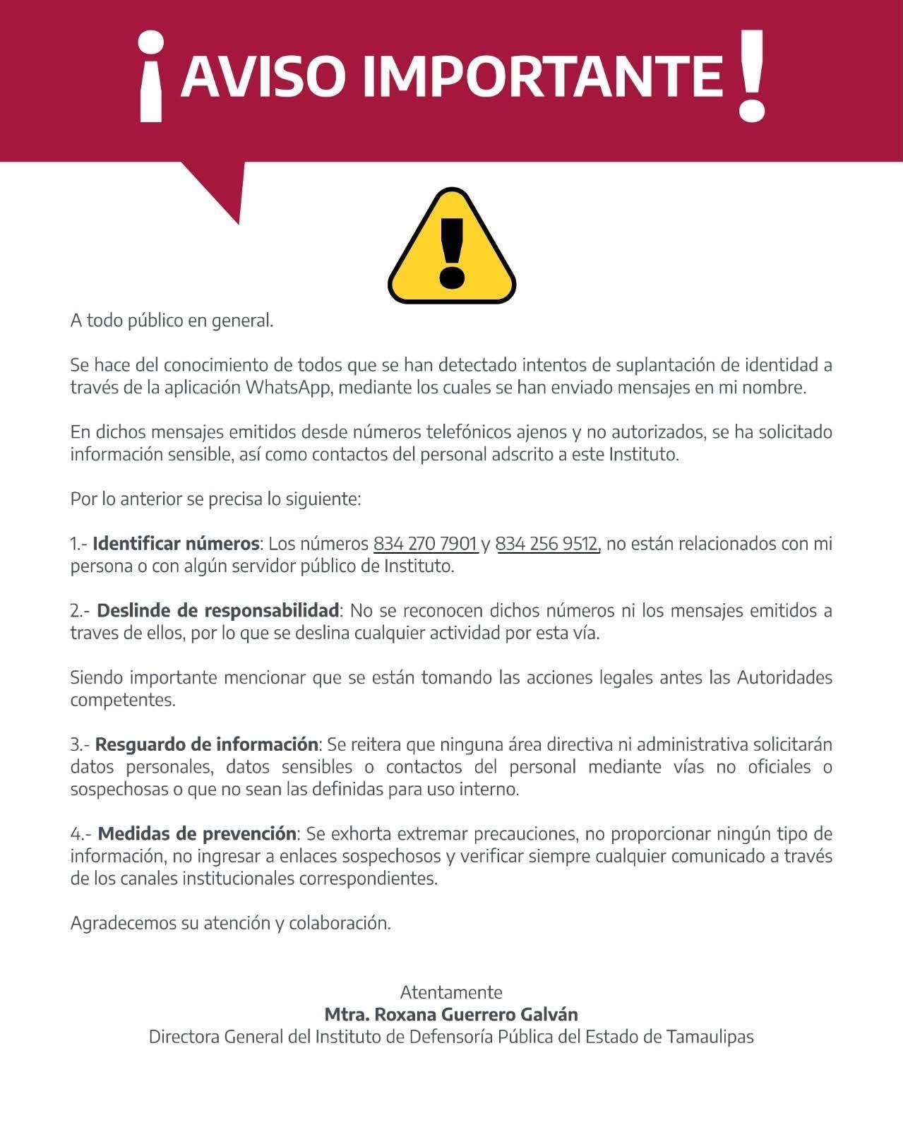Exhorta directora del Idpet Tamaulipas a evitar fraudes por suplantación en WhatsApp
