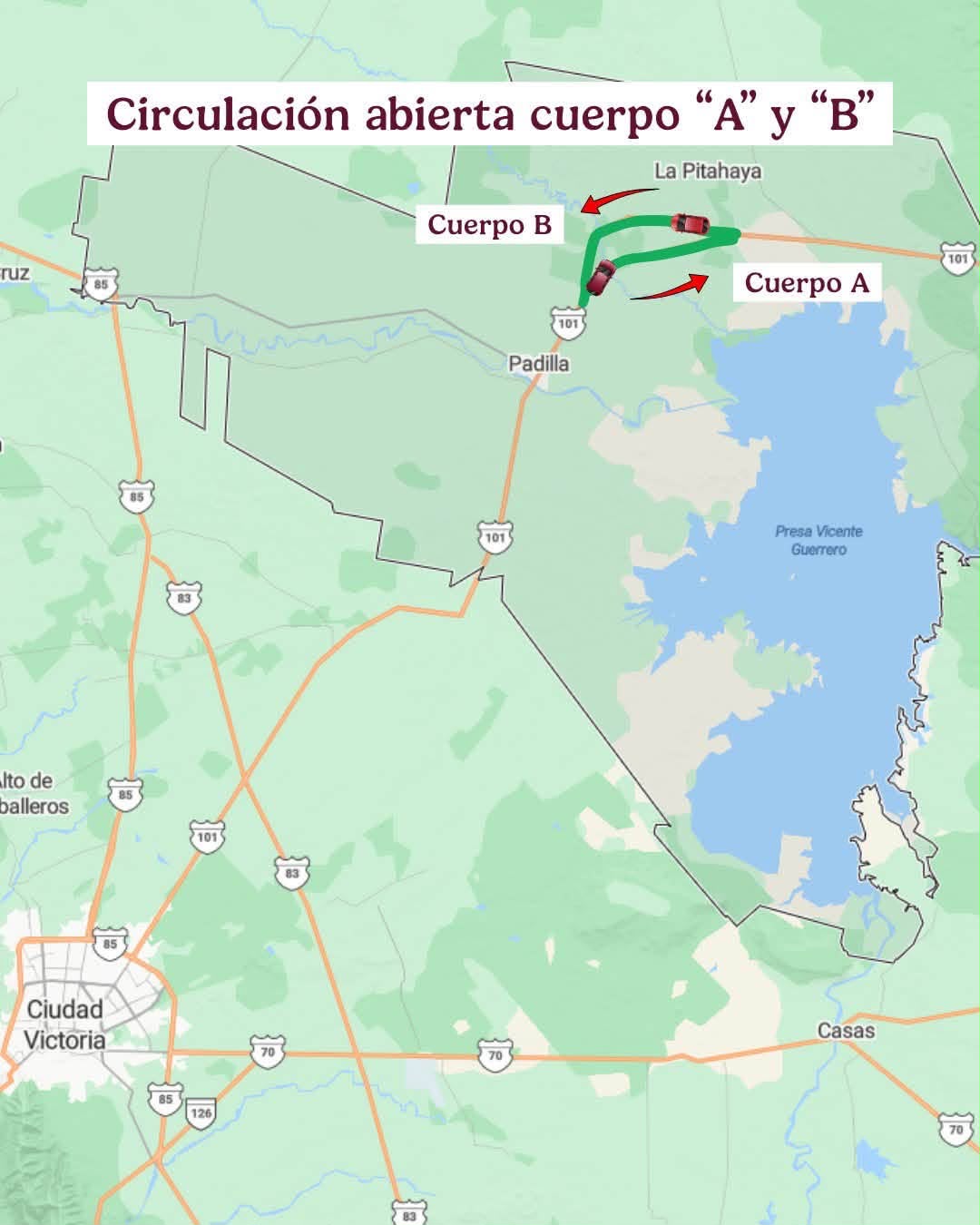 Reabren tramo de la carretera Victoria-Matamoros en ambos sentidos