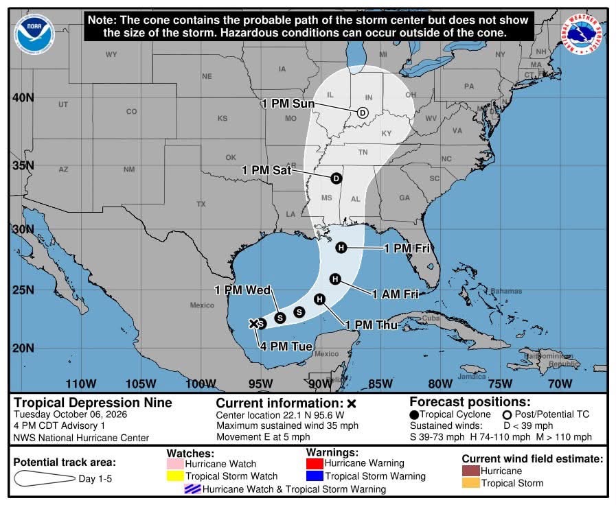 Nace frente a Tamaulipas la Depresión Tropical Nueve; podría convertirse en Isaías
