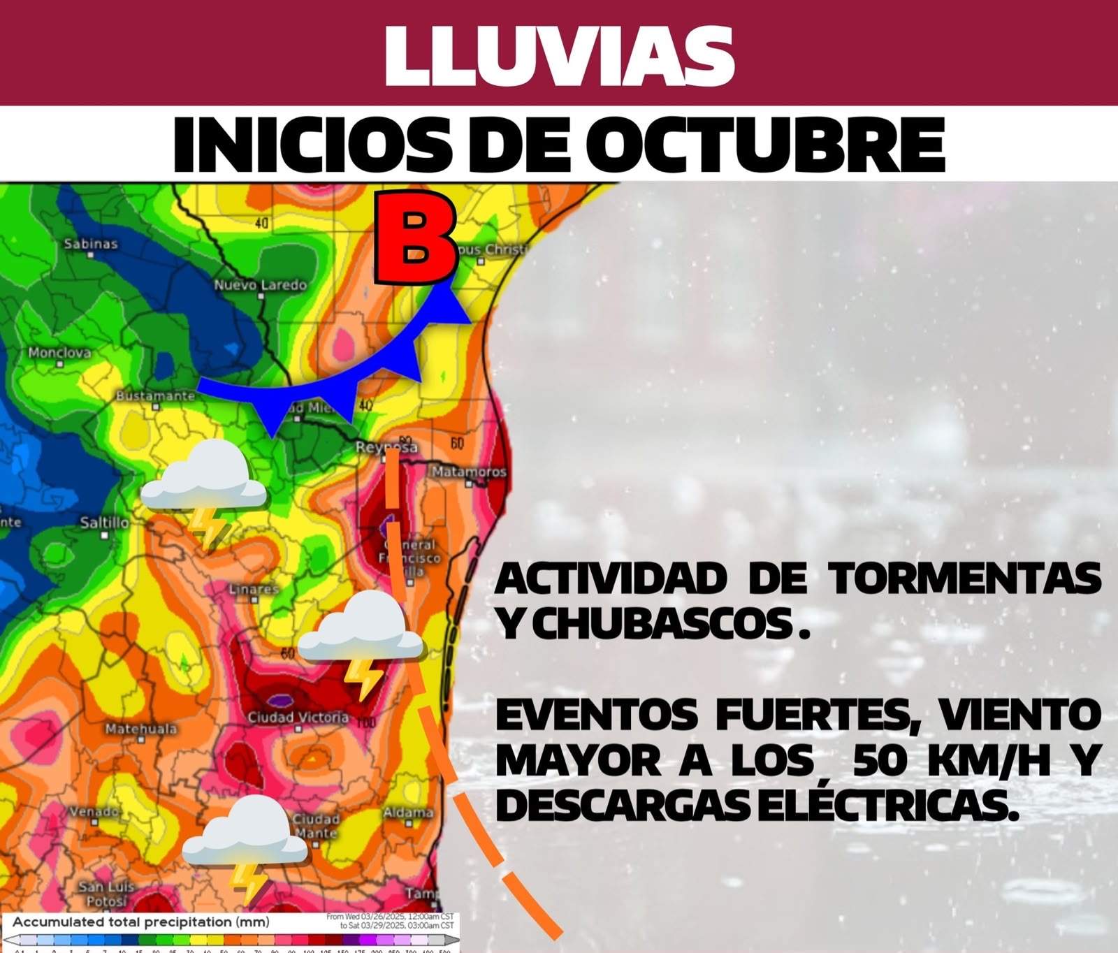 Protección Civil Tamaulipas advierte sobre posibles lluvias intensas en octubre