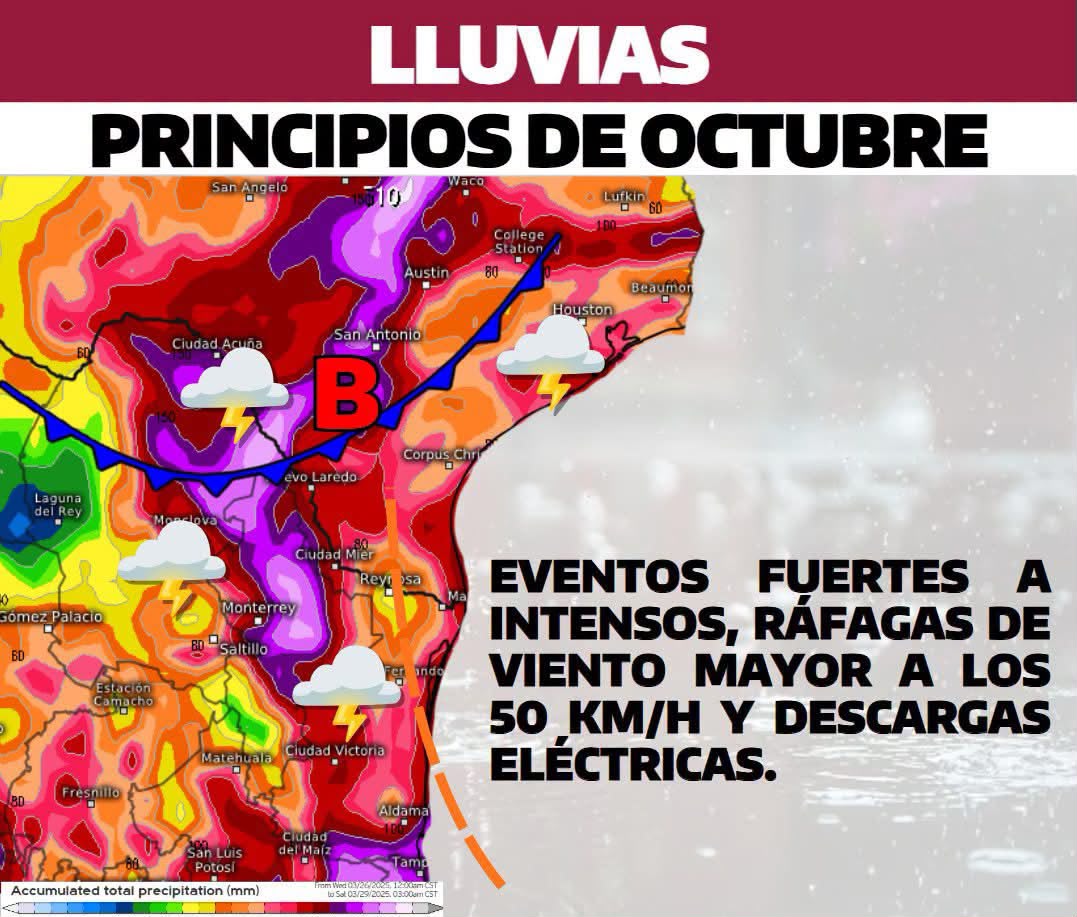 Protección Civil Tamaulipas prevé lluvias fuertes en los primeros días de octubre