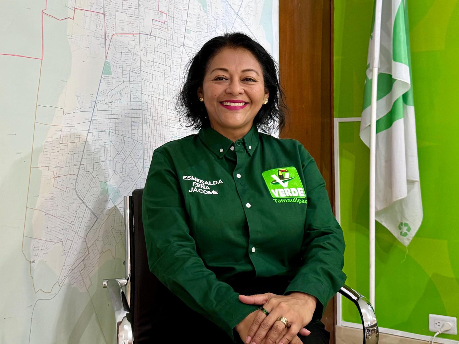 Esmeralda Peña Jácome, secretaria de Organización del PVEM Tamaulipas, durante la presentación de la campaña de afiliación Ruta Verde