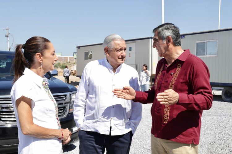 Recibe Américo Villarreal a Lopéz Obrador y a Claudia Sheinbaum en Nuevo Laredo