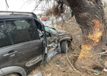 Camioneta se impacta contra un árbol en Nuevo Laredo